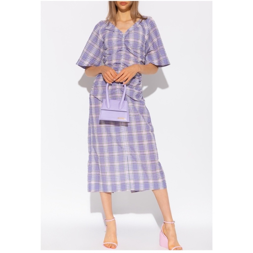 GANNI Seersucker Gingham Midi Dress